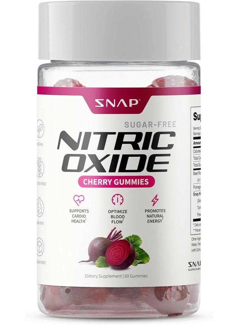 SNAP SUPPLEMENTS Sugar Free Nitric Oxide Beet Root Gummies - Heart Health, Energy Boost, Circulation, Beet Root Chewables, Beetroot Nitric Oxide Booster, 60 Gummies - Image 1